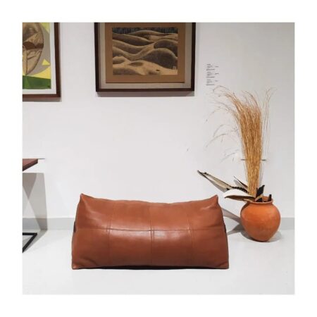 Brown Leather Pouf - Modern Bohemian Floor Cushion